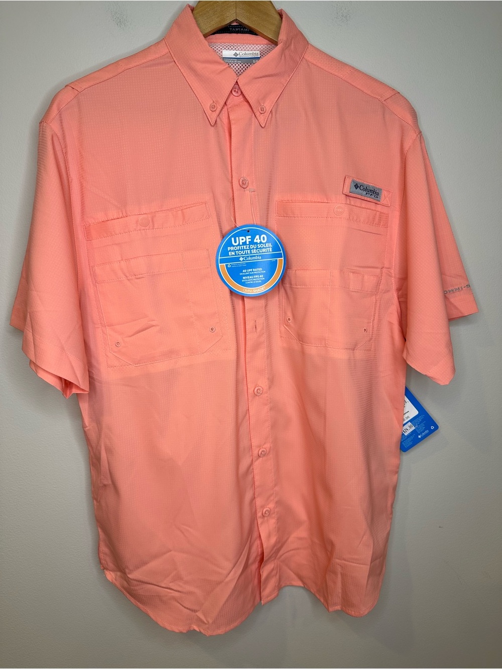 Columbia Men’s Tamiami II Short-Sleeve Button-Down Shirt in Coral Orange NWT